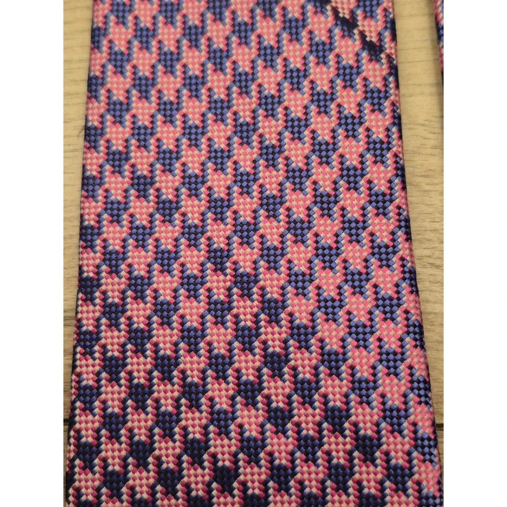 Charles Tyrwhitt Mens Metallic Pink Purple Blue Silk Houndstooth Neck Tie London